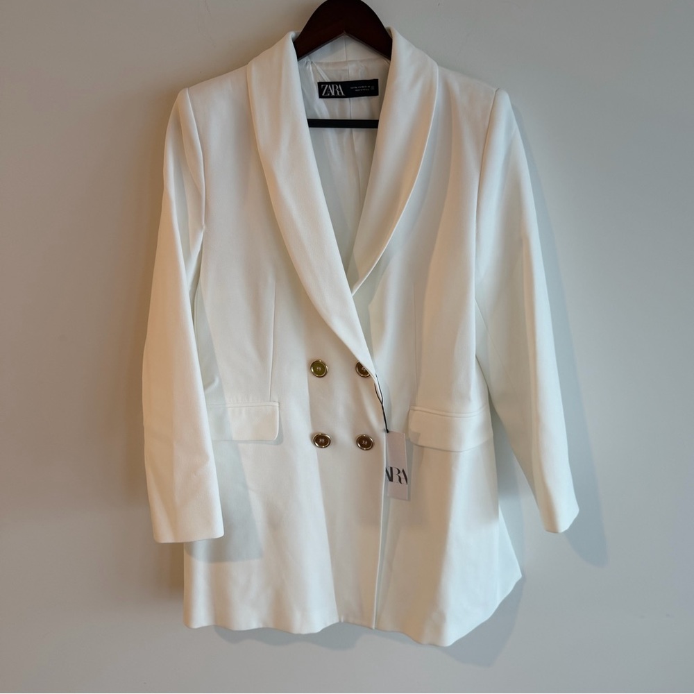 NWT ZARA DOUBLE BREASTED LONG BLAZER in
Oyster White 2311/232/251 - Picture 9 of 11